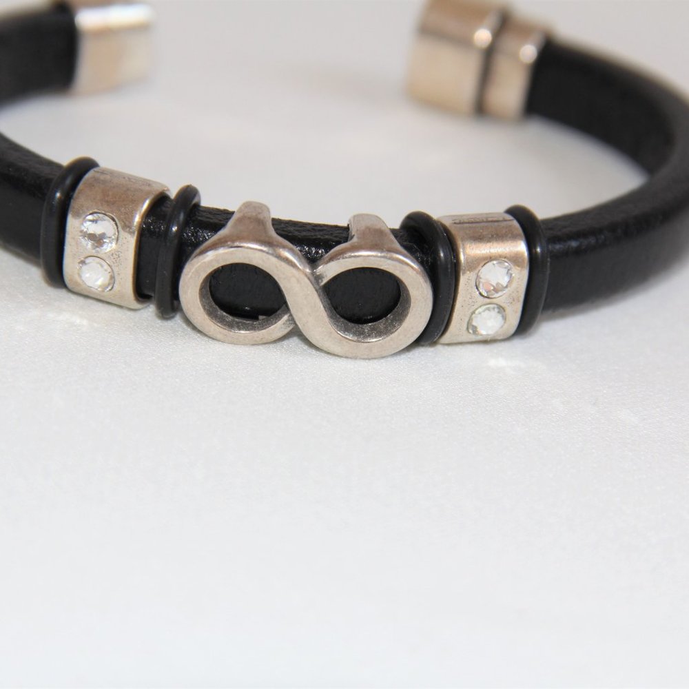 Silver Infinity Sign Crystal Leather Bracelet - image 2
